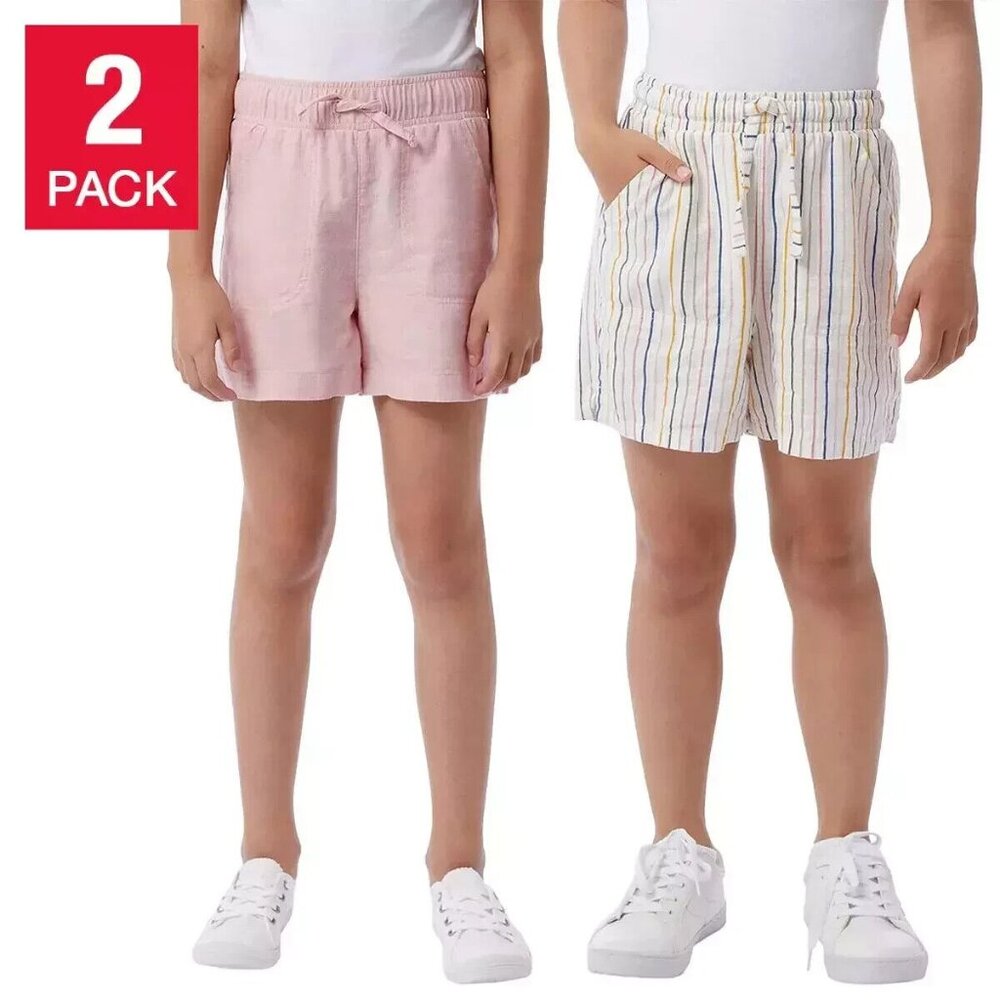 32 Degrees Youth Girls Size Large 14/16 MachWash 2-Pack Linen Blend Shorts NWT